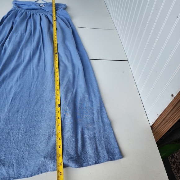 Labiz Blue Tie Neck Halter Linen Blend Maxi Long Dress Women's Cutout Sz S - Picture 13 of 16